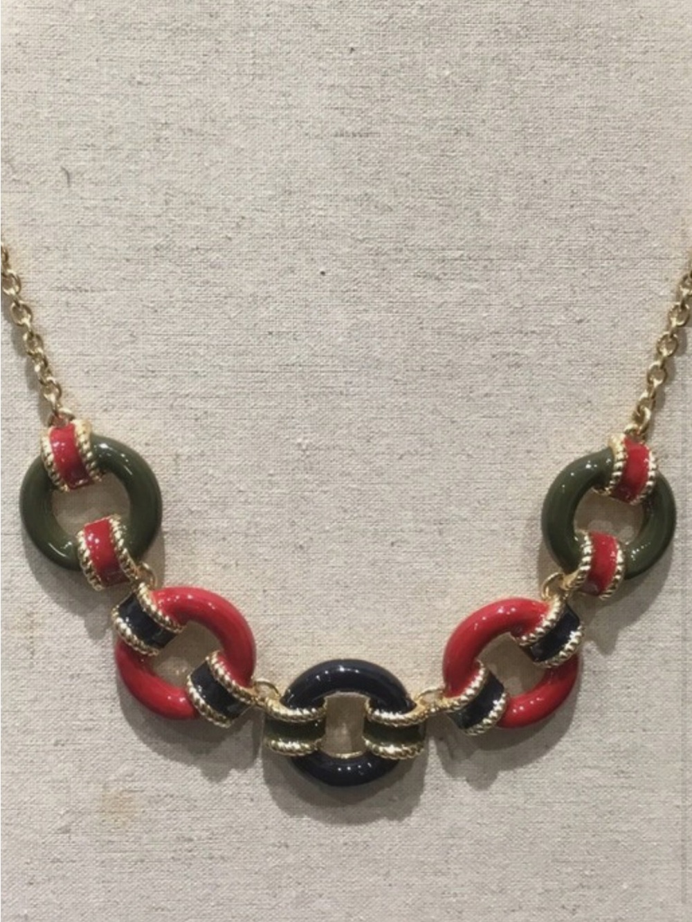 Talbots Gold-Tone Multicolor Enamel Link Necklace - Red, Green, Navy